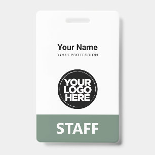 Badge Logo d'entreprise avec nom de l'employé vert sauge