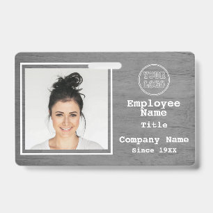 Badge Logo d'entreprise Moderne Gris Bois Photo Carte d'
