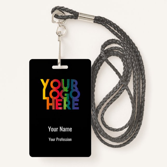 Badge Logo d'entreprise noir Code-barres personnalisé em (Devant avec lanière)
