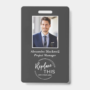 Badge Logo d'entreprise personnalisé sur fond gris foncé