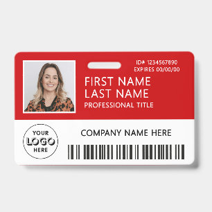 Badge Logo d'entreprise Photo ID Code-barres Rouge Nom