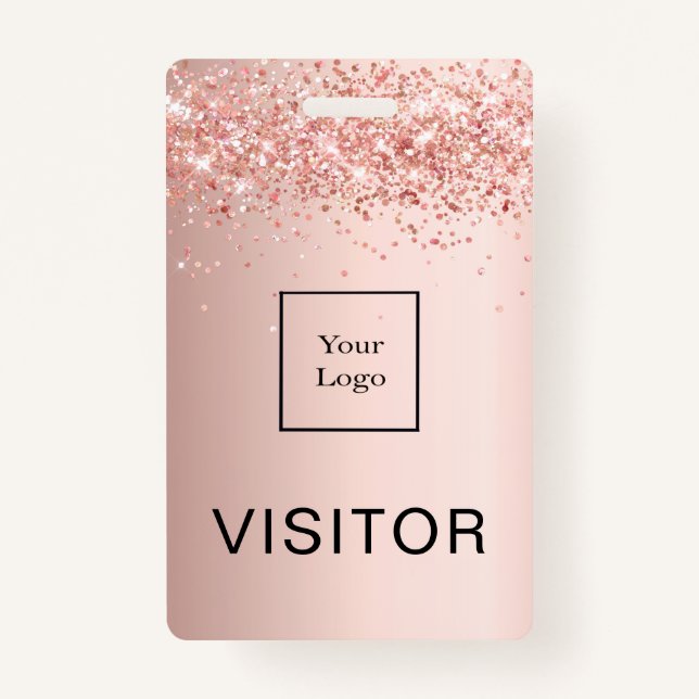 Badge Logo d'entreprise rose or rousse visiteur (Devant)
