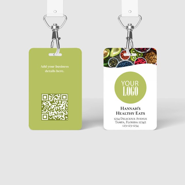 Badge Logo d'entreprise simple photo QR Code vert (Simple photo badges with a full bleed photo template. )