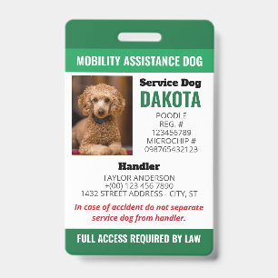 Badge Logo du chien d'assistance à la mobilité verte QR 