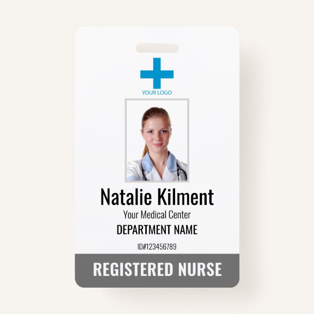 Badge Logo du nom de l'employé de l'hôpital Gris et blan (Devant)