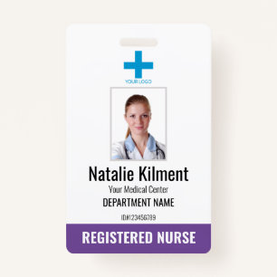 Badge Logo du nom de l'employé de l'hôpital violet et bl