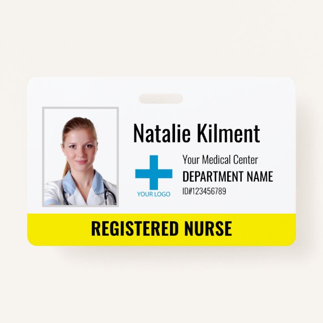 Badge Logo du nom photo de l'employé de l'hôpital Jaune  (Devant)