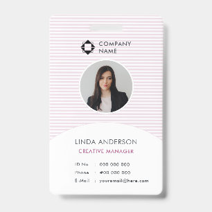 Badge Logo Entreprise Rose Blanc Id Photo Employé Rayé