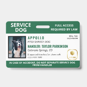 Badge Logo et carte d'identité de chien d'assistance Ver