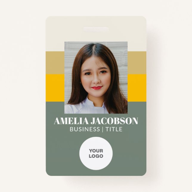 Badge Logo et ID photo de l'employé élégant Sage Green (Devant)