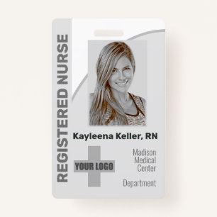 Badge Logo gris simple Code à barres Infirmière inscrite