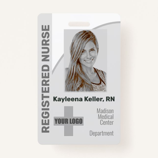 Badge Logo gris simple Code à barres Infirmière inscrite (Devant)