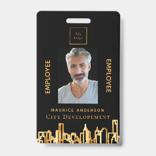 Badge Logo noir or photo ville silhouette employé