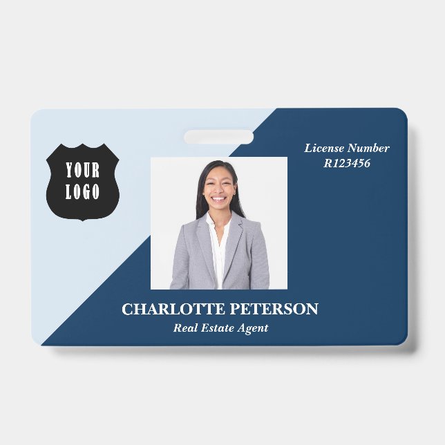 Badge Logo Personnalisé Bleu pour Agent Immobilier Nom (Avant)