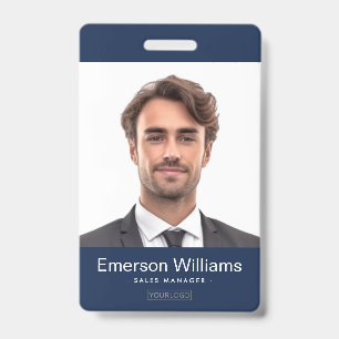 Badge Logo personnalisé et photo bleu foncé nom de l'emp