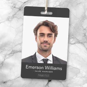 Badge Logo personnalisé et photo gris foncé nom de l'emp