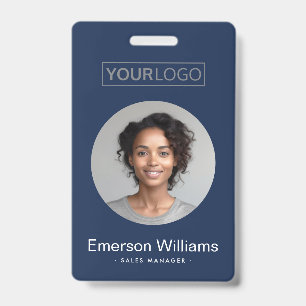 Badge Logo personnalisé photo ronde bleue nom de l'emplo