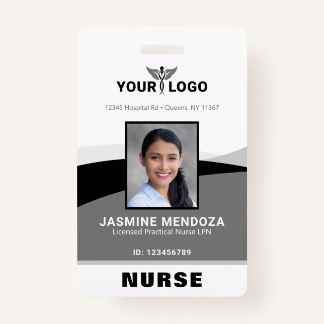 Badge Logo photo Black Grey Modèle Nom d'entreprise ID (Devant)