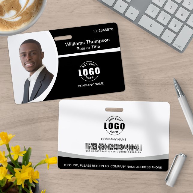 Badge Logo photo Code à barres Employé noir et blanc (Créateur téléchargé)