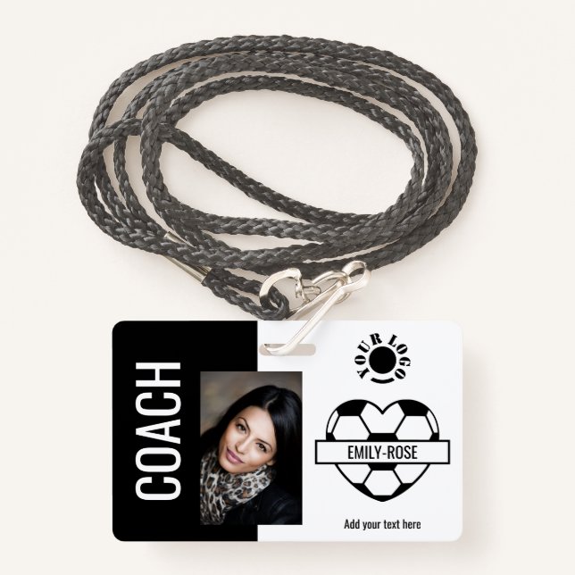 Badge Logo photo Coeur de soccer Coeur Coeur Coach Modèl (Devant avec lanière)