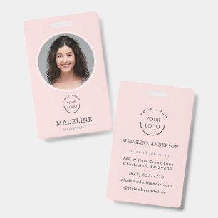 Badge Logo Photo Coiffeur Rose Pâle Moderne