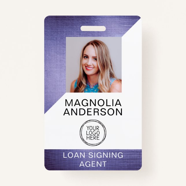 Badge Logo photo de l'employé en métal brossé Code à bar (Devant)