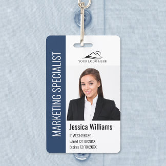 Badge Logo photo d'employé d'entreprise moderne Nom Bleu
