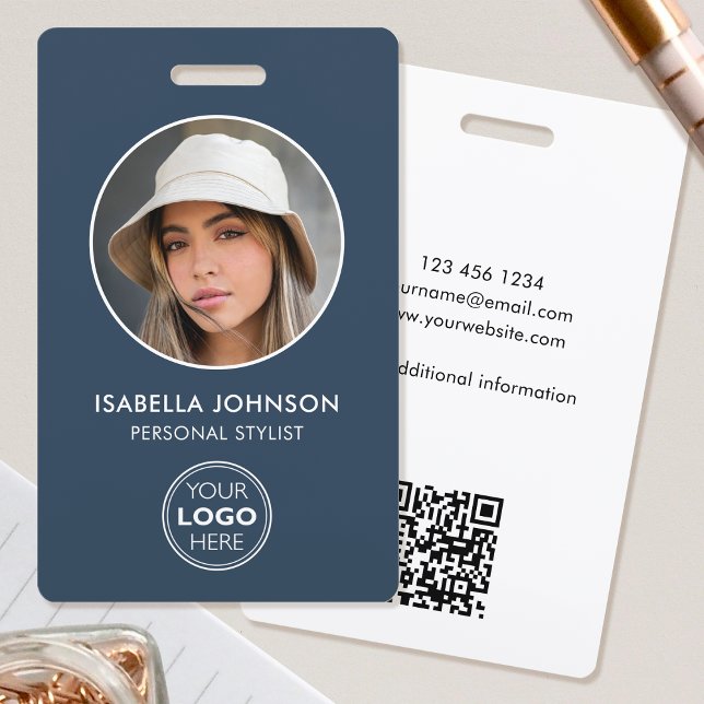 Badge Logo photo ID élégant Code QR Slate Blue Security (Créateur téléchargé)