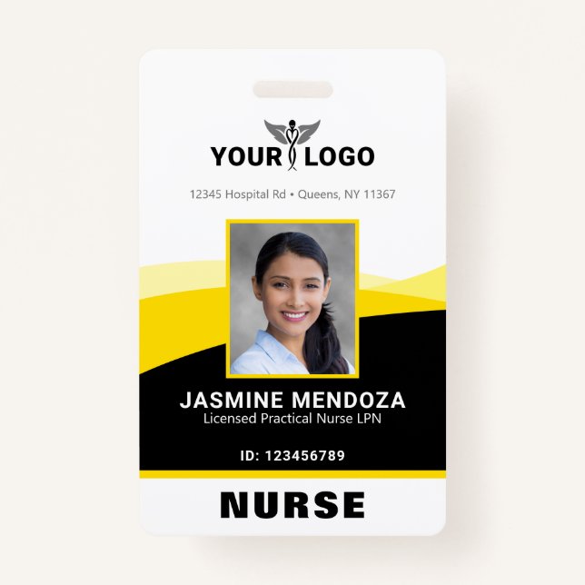 Badge Logo photo Modèle noir jaune Nom de l'entreprise (Devant)