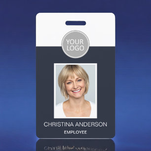 Badge Logo Photo Nom de l'employé Bleu Marine Travail d'