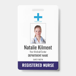 Badge Logo Photo Nom de l'employé de l'hôpital Bleu mari