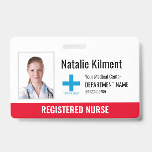 Badge Logo Photo Nom de l'employé de l'hôpital Rouge et 