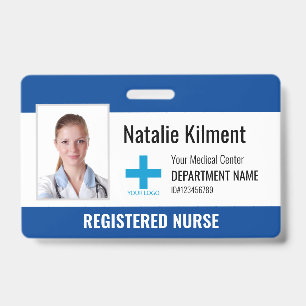 Badge Logo Photo Nom Employé de l'Hôpital Bleu Noir Blan