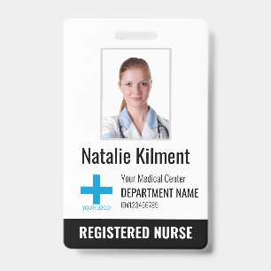 Badge Logo Photo Nom Employé de l'Hôpital Noir et Blanc