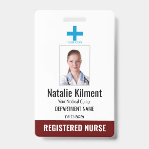 Badge Logo Photo Nom Employé de l'Hôpital Rouge Foncé No