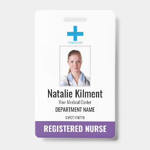 Badge Logo photo nom employé de l'hôpital violet et blan