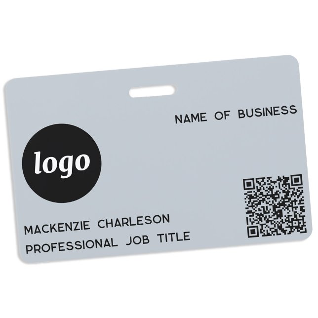 Badge Logo QR Code Professionnel Business Blue Nom (Simple logo QR code with custom text business promotional branding name tag)