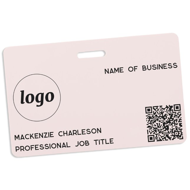 Badge Logo QR Code Professionnel Entreprise Blush Pink N (Simple logo QR code with custom text business promotional branding name tag)