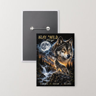 Badge Loup hurlant à la lune Forêt Faune Nature