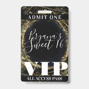 Badge Lumières Pailletées Or Noir Glamour Passage VIP Sw