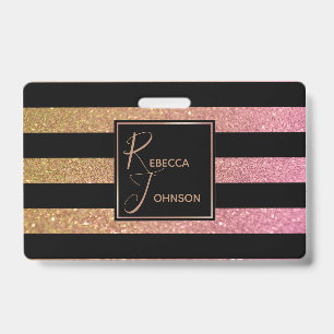 Badge Luxe Or Rose Pailleté Rayures