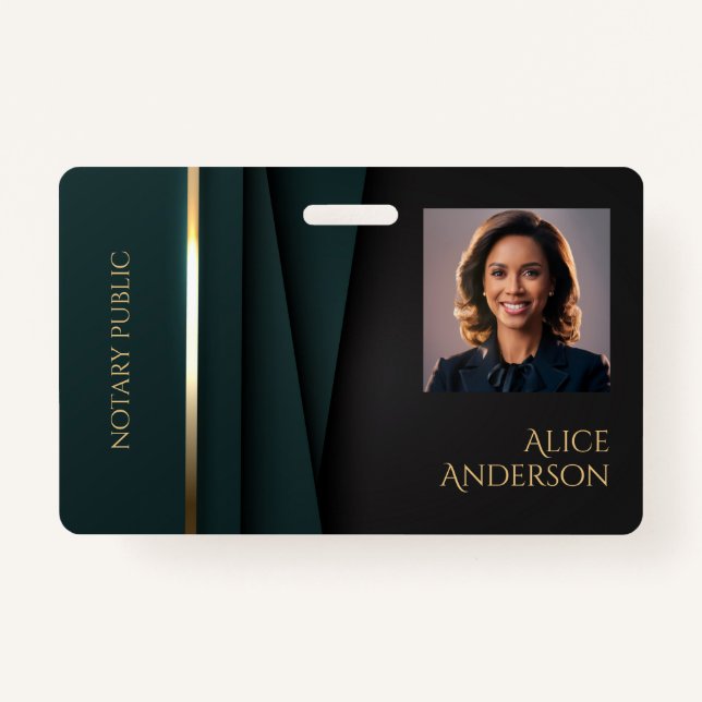 Badge Luxe vert or élégant notaire public (Dos)