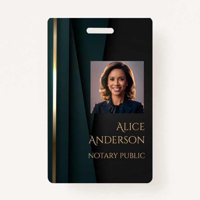 Badge Luxe vert or élégant notaire public (Devant)