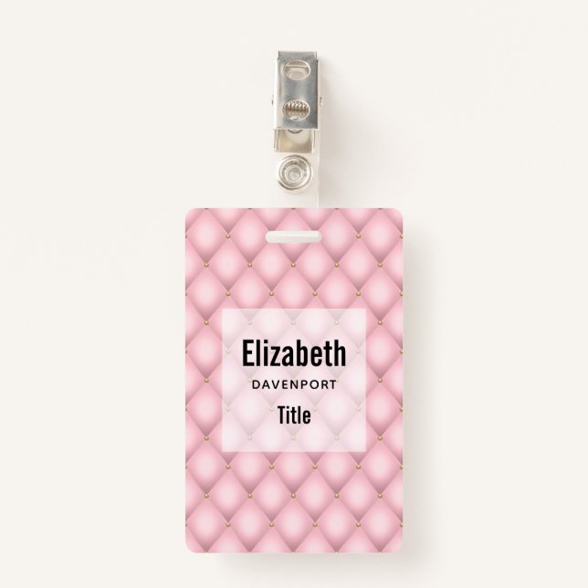 Badge Luxueux Motif en diamant verni rose (Devant avec clip)