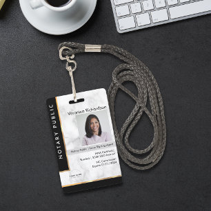 Badge Luxury Black White Gold Marble Professional Notary