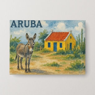 Badge Maison cunucu jaune d'Aruba avec âne aquarelle