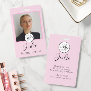Badge Maquilleuse avec photo rose et logo