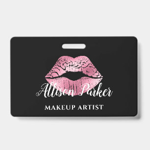 Badge Maquilleuse Bisou Pailleté Rose Élégant 