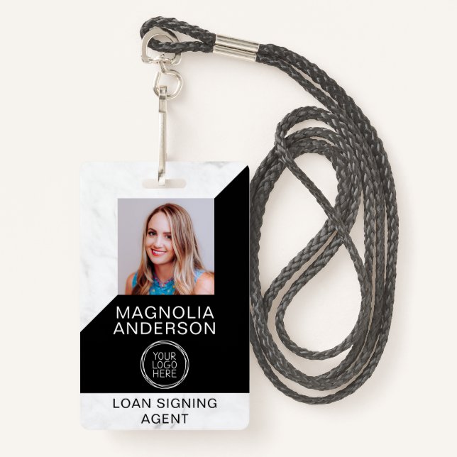 Badge Marbre Black Logo Photo Mobile (Devant avec lanière)