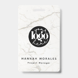 Badge Marbre Blanc Logo Personnalisé Entreprise Professi